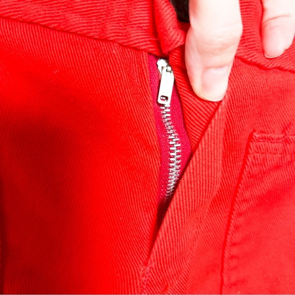 Vintage 70s red denim low rise wide leg flare disco retro bell bottom jeans 30 - Picture 7 of 10